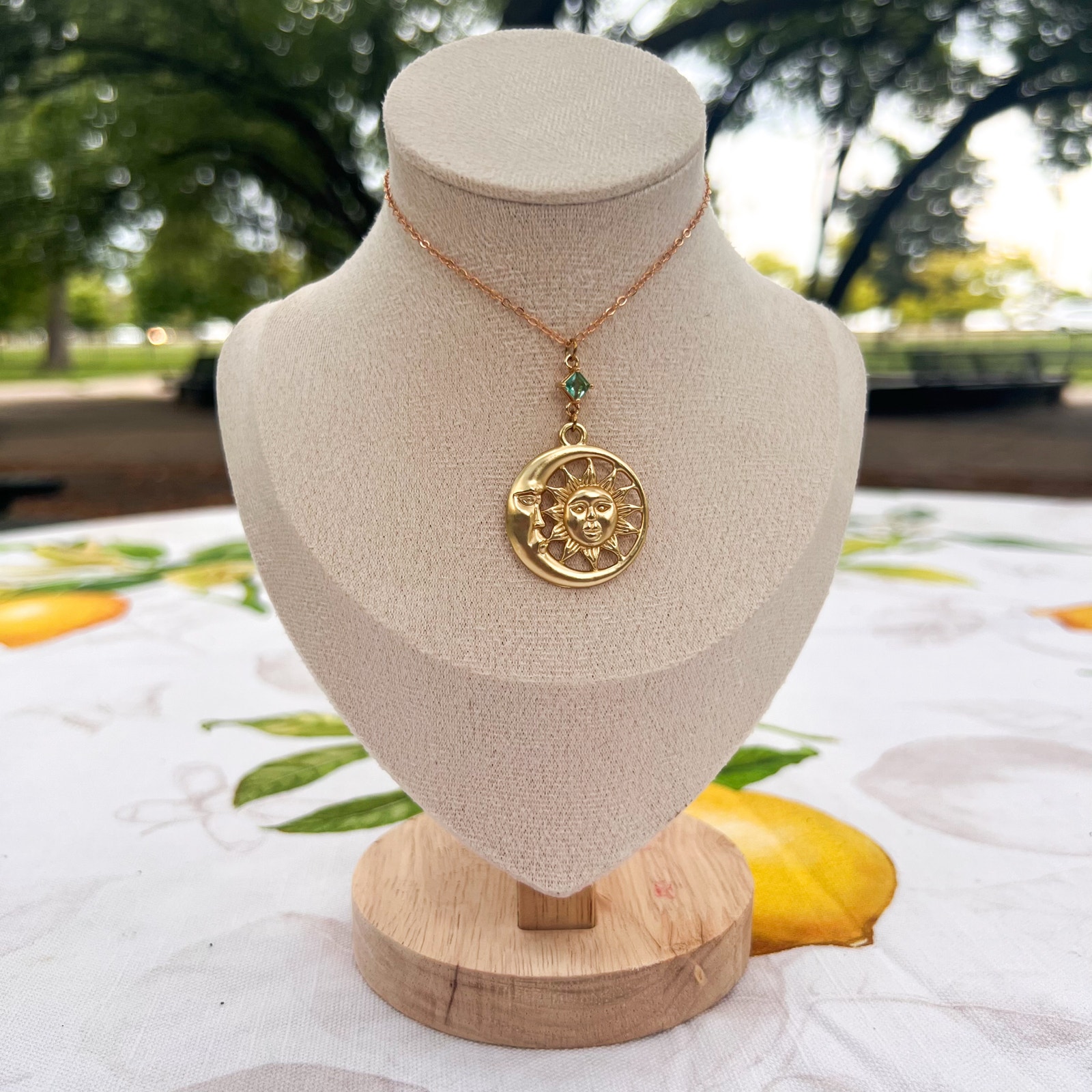 Cyan Teal Moon Luna Lunar Sea Green Statement Witchy Fun Casual Necklace 25$